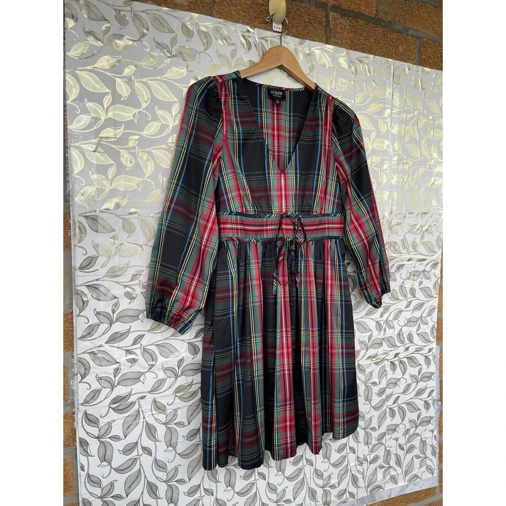 J.Crew Taffeta Mini Dress Stewart Plaid Size 00 Quiet Luxury Preppy